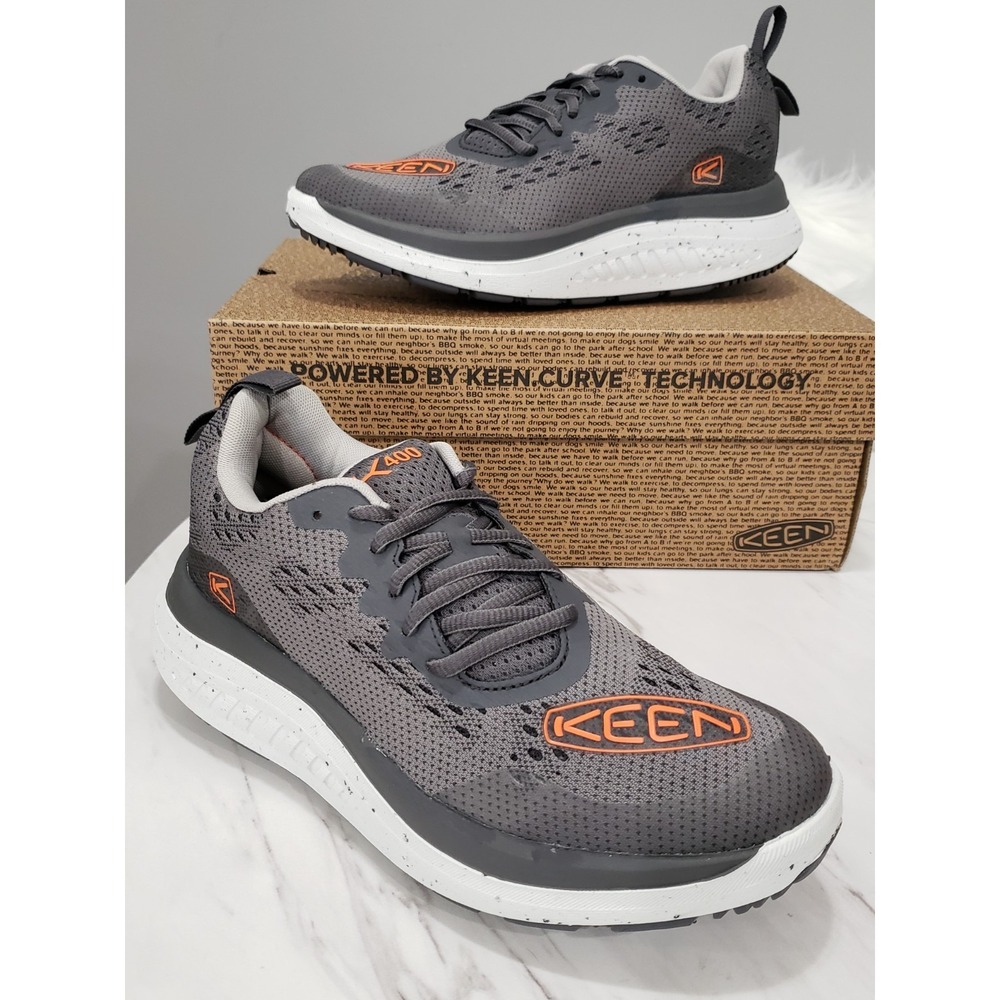 NEW SIZE 7 Keen Men's WK400 Steel Grey Scarlet Ibis Walking Shoes 1027470